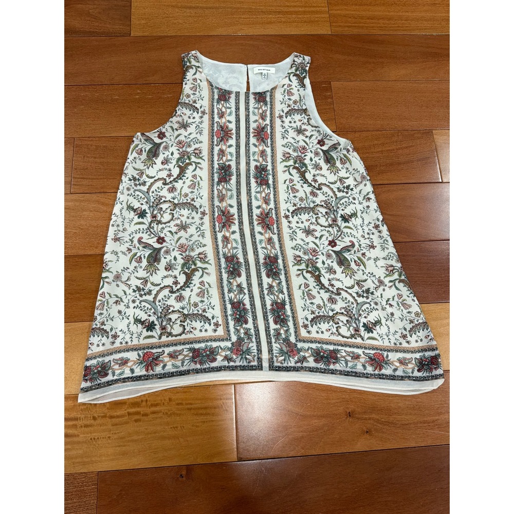 Max Studio Sleeveless Blouse Womens Ivory Floral Paisley Border Print M